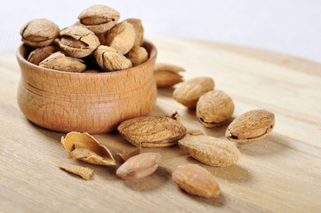 almond in a wooden bowl
