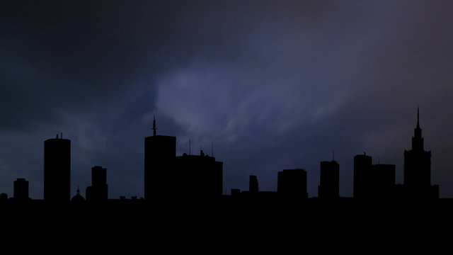 Poland Warsaw skyline storm