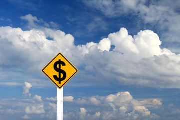 Yellow Road Sign With Dollar Sign Inside On Blue Sky Background