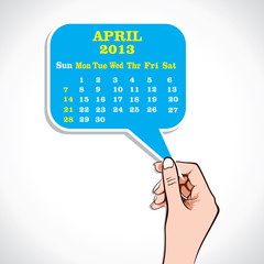 April 2013 Calender in hand stock vector