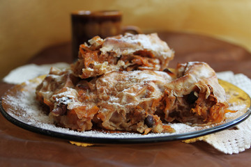 Pumpkin dessert (tikvenik) and cup of coffee