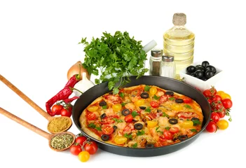 Foto op Plexiglas colorful composition of delicious pizza, vegetables and spices © Africa Studio