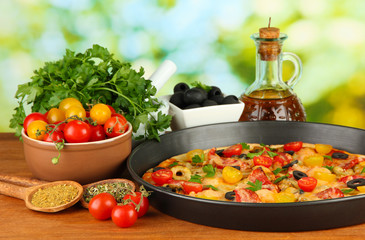 colorful composition of delicious pizza, vegetables and spices