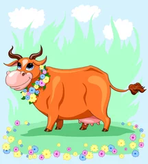 Poster de jardin Ferme vache rouge