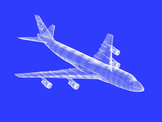 Fototapeta na wymiar model samolotu odrzutowego samodzielnie na niebieski