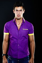 Fototapeta premium fashion sexy attractive handsome stylish man in casual cloth
