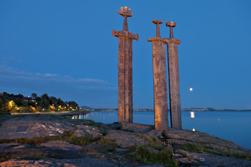 Hafrsfjord Swords in Rock night, Norway.