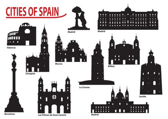Silhouettes of cities in Spain - obrazy, fototapety, plakaty