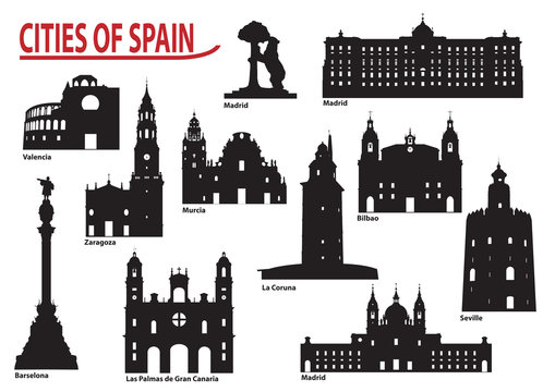 Silhouettes of cities in Spain