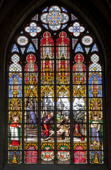 Brussels -  Windowpane in st. Michael s gothic cathedral