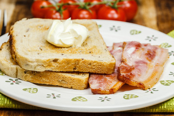 Homemade French toast with bacon.