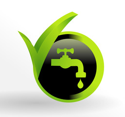 icône robinet sur bouton vert et noir