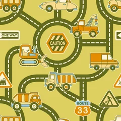 Peel and stick wall murals On the street Cute map of urban traffic - seamless vector pattern