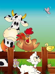 Poster de jardin Ferme dessin animé de la ferme des animaux
