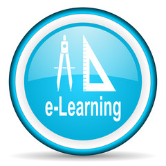 e-learning blue glossy icon on white background