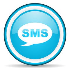 sms blue glossy icon on white background