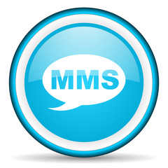 mms blue glossy icon on white background