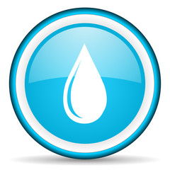water drop blue glossy icon on white background