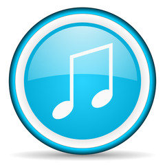 music blue glossy icon on white background