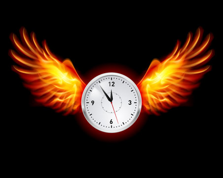 Clock with fire wings