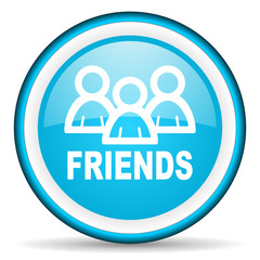 friends blue glossy icon on white background