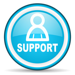 support blue glossy icon on white background