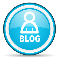 blog blue glossy icon on white background