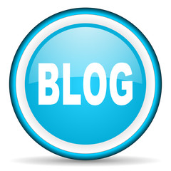 blog blue glossy icon on white background
