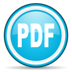 pdf blue glossy icon on white background