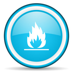 flames blue glossy icon on white background