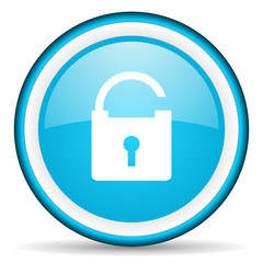 padlock blue glossy icon on white background