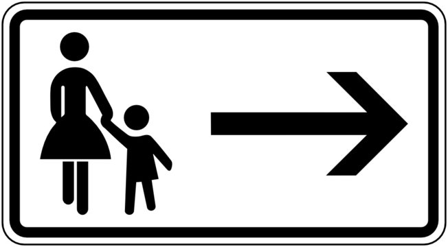 Fu&szlig;g&auml;nger Gehweg gegen&uuml;ber benutzen Zusatzzeichen