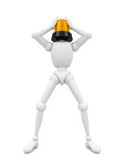 white 3d man with orange flasher beacon head