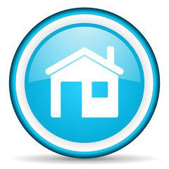 home blue glossy icon on white background