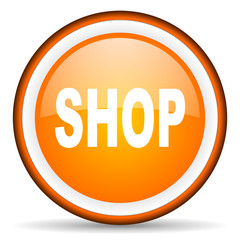 shop orange glossy icon on white background