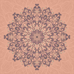 Round multicolor lace pattern on a beige background