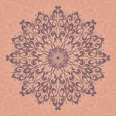 Round multicolor lace pattern on a beige background