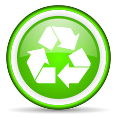 recycle green glossy icon on white background
