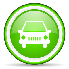 car green glossy icon on white background
