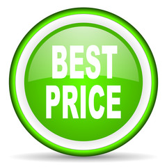 best price green glossy icon on white background