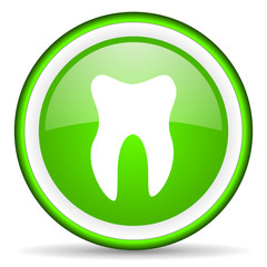 tooth green glossy icon on white background