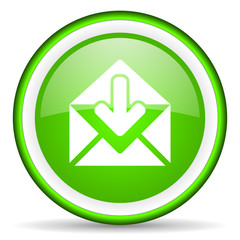 mail green glossy icon on white background