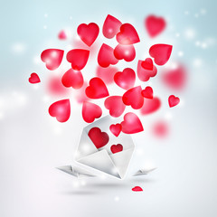 Valentine background: hearts flying from envelope. Valentine mes