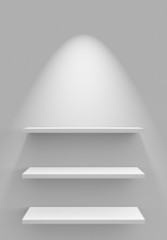 Drei Regale an Wand mit Beleuchtung - Wei&szlig;