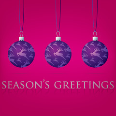 Bright pink Season's Greetings bauble card in vector format.