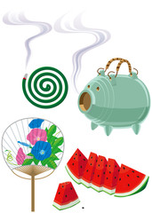 夏の風物　香取線香　豚　西瓜　団扇