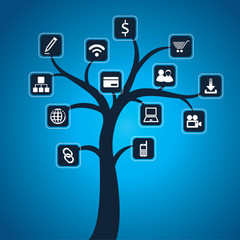 Different social and technology icon stock vector tree