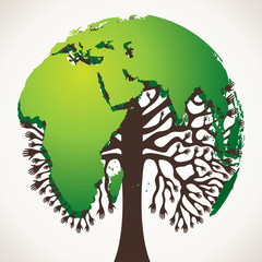 green tree design with world map stock vector