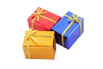 Multiple color gift box isolated on white background.