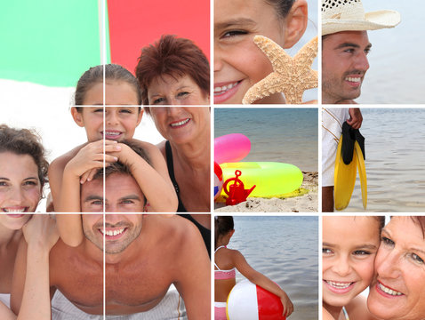 Mosaic of family holiday at the seaside